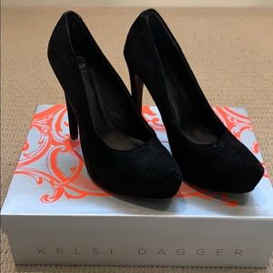 Kelsi Dagger “Brette” black suede pumps